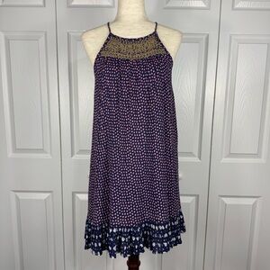 Tucker +Tate Women's Boho Beaded Sleeveless Mini Dress Blue Pink XL 14/16